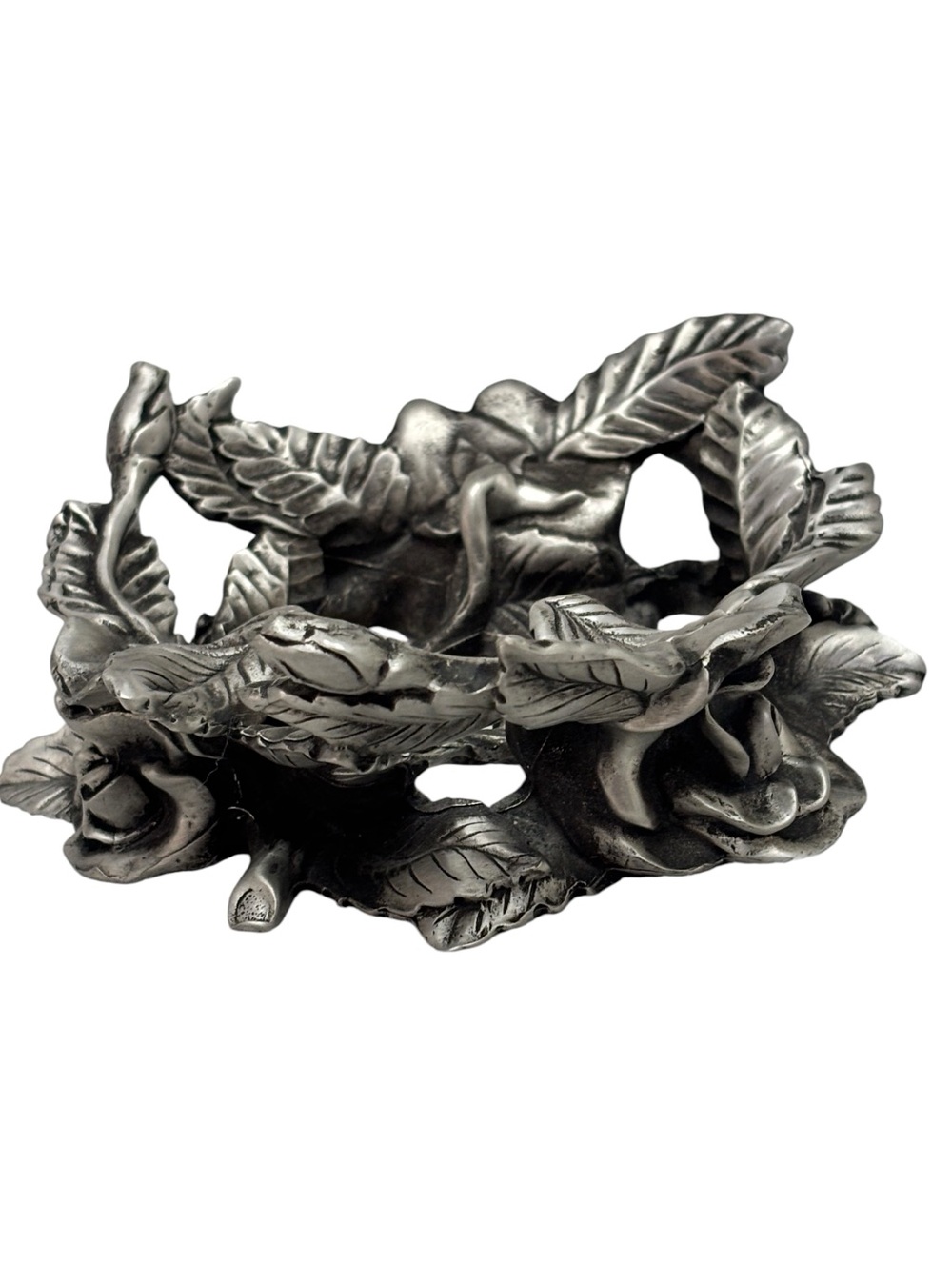 Seagull Pewter Canada Floral Rose & Leaves Sculptured Candle Holder Etain Zinn